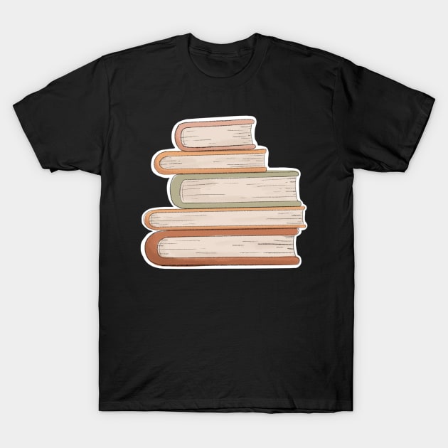 Cozy Stack of Books Illustration T-Shirt by emmalouvideos